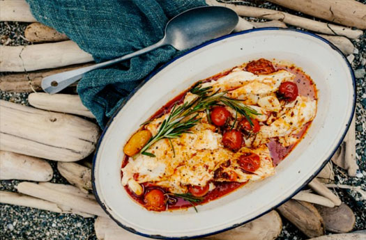 Halibut with Spicy Sausage