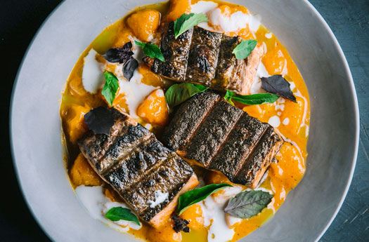 Grilled Salmon With Rosa, Curry & Coconut Cream