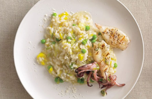 Pea Risotto with Calamari