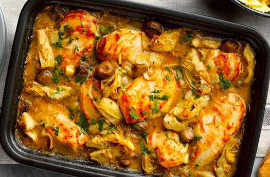 Baked Chicken Breasts with Mushrooms and Artichokes