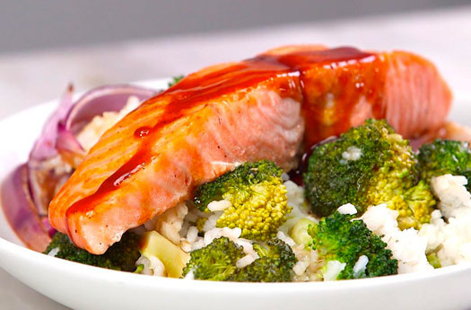 Glazed Sweet Salmon with Broccoli Rice