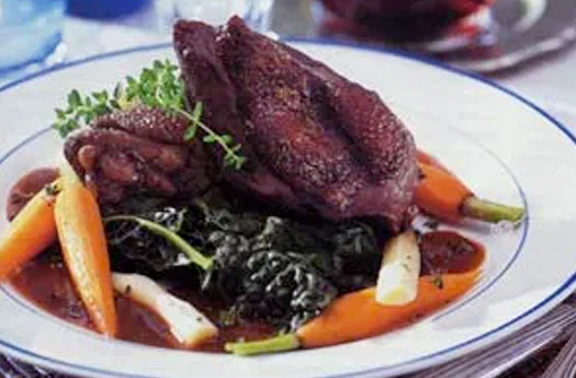 Chicken in Red Wine Sauce and Root Vegetables