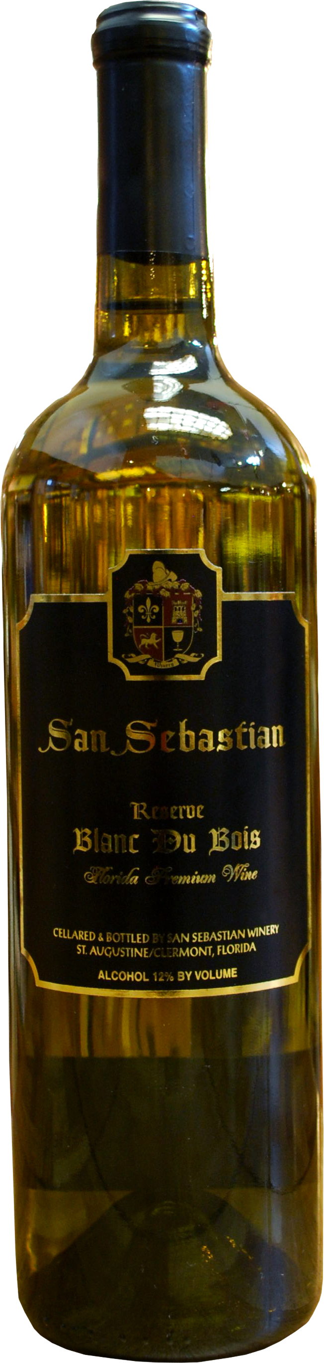 Bottle of Sansebastian  Winery Blanc Du Bois white wine.