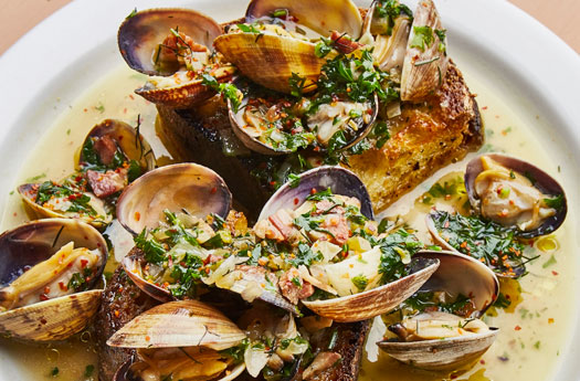 Clam Toasts with Pancetta and Chardonnay