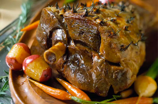 Roasted Leg of Lamb with Red Wine-Shallot Sauce