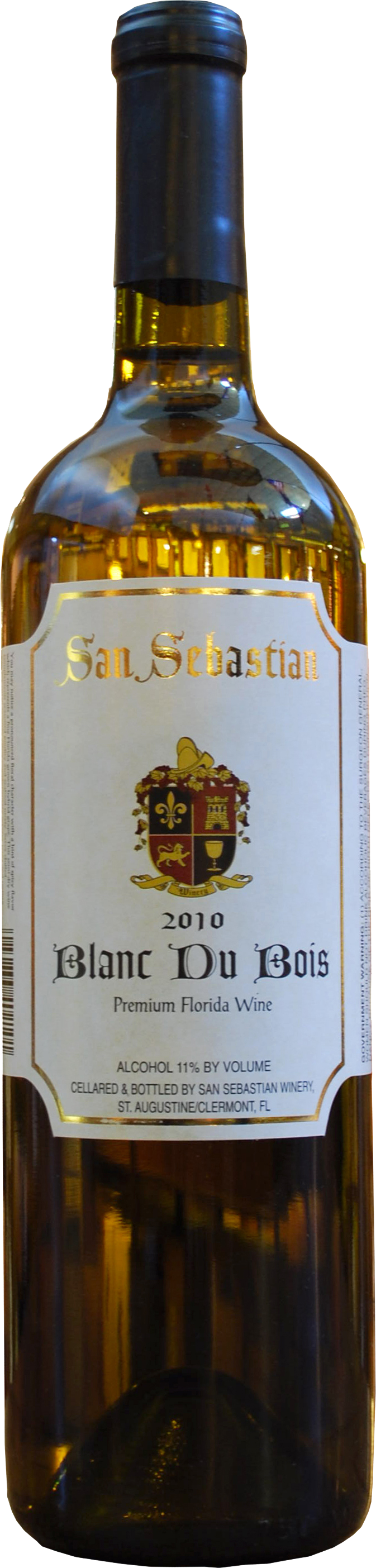 Bottle of Sansebastian  Winery Blanc Du Bois white wine.