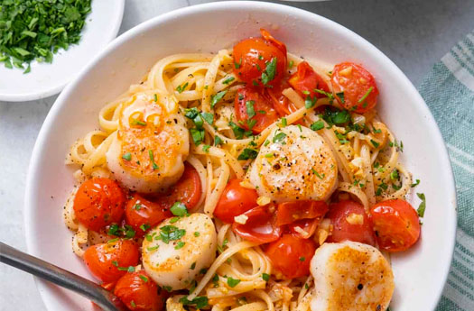 Garlic Roasted Scallops with Mushrooms & Red Peppers