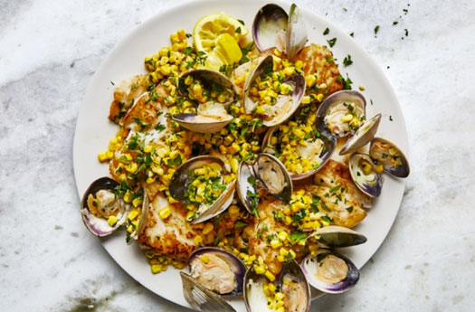 Skillet Cod, Clams and Corn