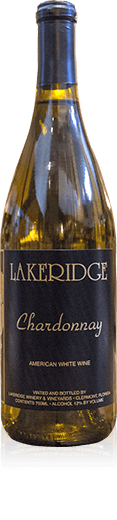 Bottle of Lakeridge Winery Blanc Du Bois white wine.